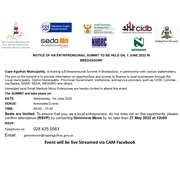 1 June 2022: Entrepreneurial Summit in Bredasdorp