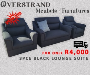NEW: 3 Piece Black Lounge Suite