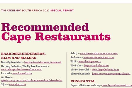 Recommended restaurant in Baardskeerdersbos by Tim Atkin
